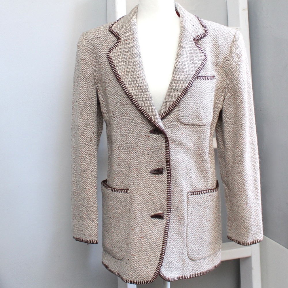 JLC Vintage Cream & Brown Toggle Button Wool Blend Blazer Size Small​